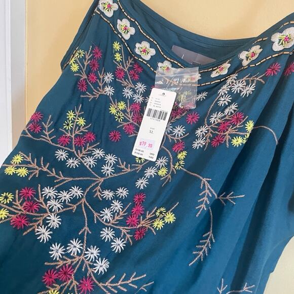 NWT Anthropologie Luzia Cropped Cami Embroidered Teal Floral Sz XL - Picture 3 of 13